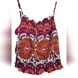 MILLA Greece ruched sleeveless top. Vibrant purple/orange. Size M